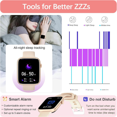 Smart Watch for Women, 1.85" Smartwatch with Call Function, Fitness Activity Tracker, Heart Rate Monitor, Pink