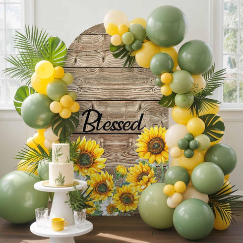 Jnbasdffb 7.2 Country Yellow Sunflowers Wedding Arch Cover,Stretchy Spandex Arch Backdrop Stand Covers FT,Vintage Wood