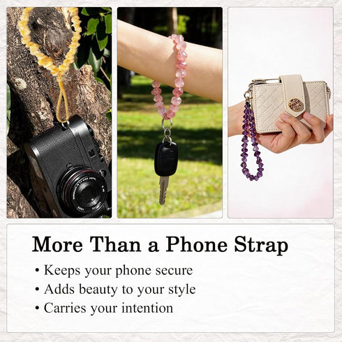 Oxuqret Healing Crystal Phone Wrist Strap with Pad, Beaded Crystal Bracelet Lanyard for Phone Case, Mindful Intention