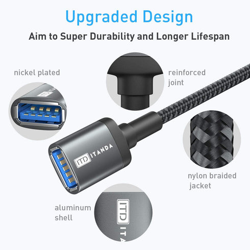 ITD ITANDA 6FT USB 3.0 Extension Cable, A Male to A Female, Nylon Braided for PS, Xbox, Keyboard, Mouse, Printer,