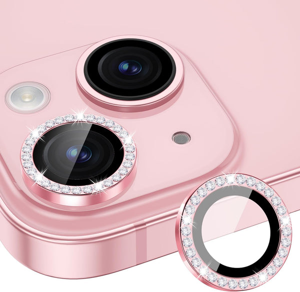 Xfilm Pink Diamond Camera Lens Protector for iPhone 15/15 Plus, 9H Hardness, Scratchproof, Stylish & Case Friendly.
