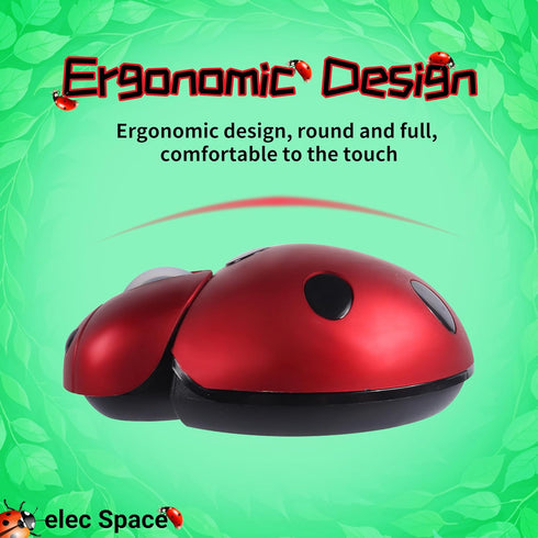elec Space Wireless Mouse for Laptop & Kids, Cute Ladybug Shape Ergonomic Mouse with Case, Cordless for Laptop, PC, Mac