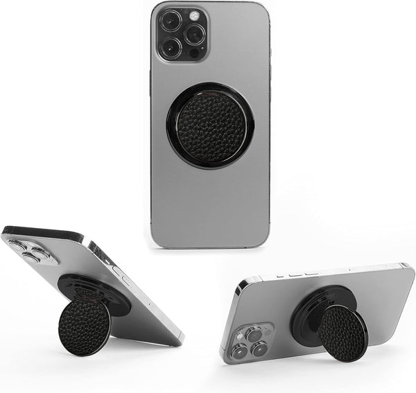 HANDL NEW YORK HANDL O MagSafe Black Leather Phone Grip & Stand Removable Magnetic Grip,