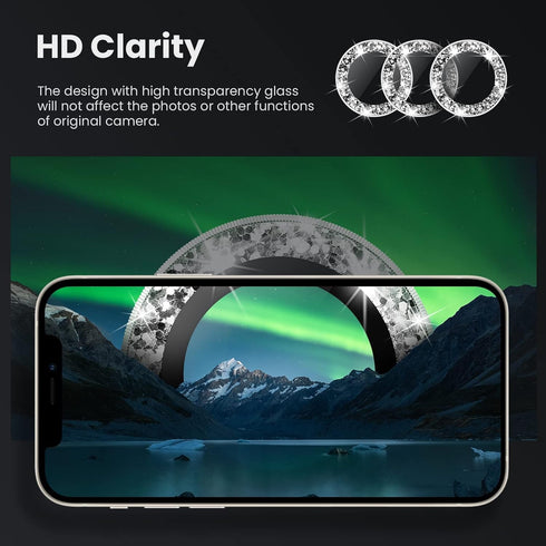 Tensea Camera Lens Protector for iPhone 13 Pro/Pro Max, 9H Tempered Glass Cover with Metal Individual Ring