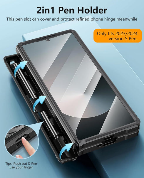 FNTCASE Military Grade 360 Full-Body Protective Case for Samsung Galaxy Z-Fold-6, Heavy Duty with Kickstand - Black