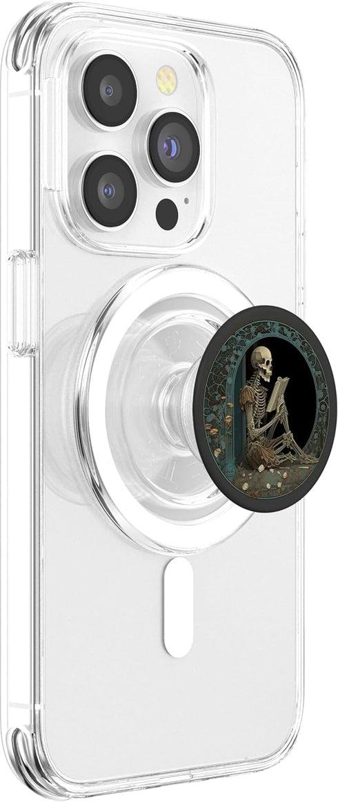 PopSockets PopGrip for MagSafe - Librarian Skeleton Gothic Goth Book Reading Lover
