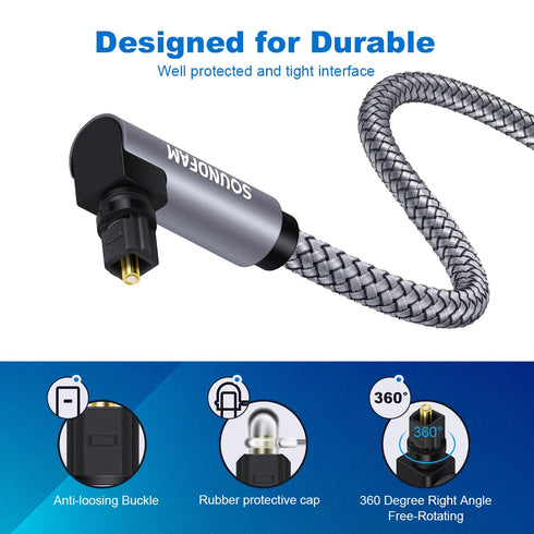 90 16ft/5M 360 Theater,TV,PS4,Sound Degree Optical Audio Cable Right Angle Toslink Cable Male to Male Degree