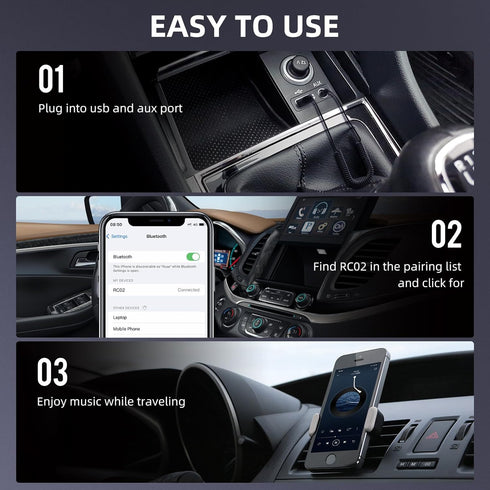 Smof 5.2 3.5mm Aux to Bluetooth Adapter Bluetooth Receiver with Built-in Microphone Aux Input for Music Streaming