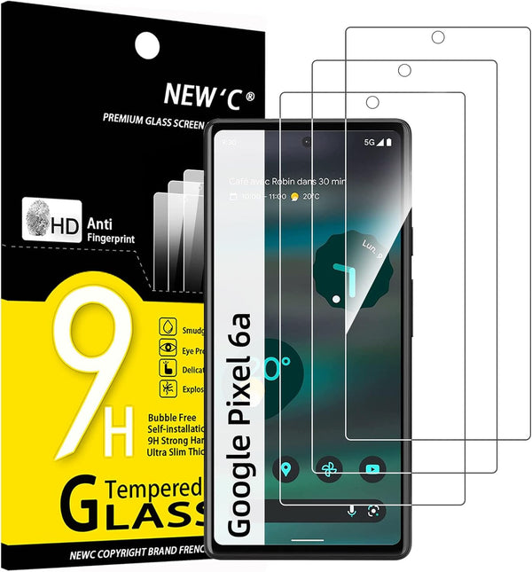 NEW'C Tempered Glass Screen Protector for Google Pixel 6a (6.1") - 3 Pack, Case Friendly, Anti-Scratch, Bubble Free,