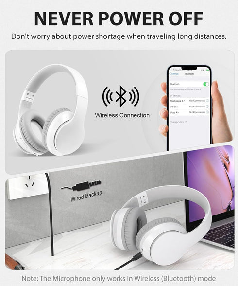 rockpapa E7 Over Ear Wireless Bluetooth Headphones with Mic, Travel Case, Foldable Wired/Wireless for Kids