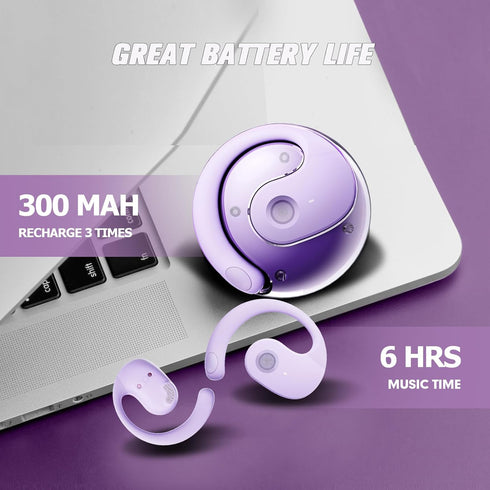 Open Ear Headphones, Wireless Ear Hanging Bluetooth Headset, Bone Air Conduction Earbuds Outside The Ear (Purple)