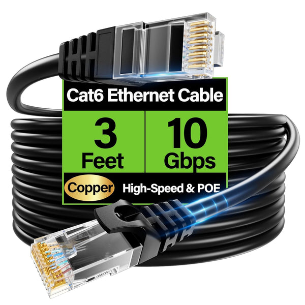TuokaJu Cat6 Ethernet Cable 10Gbps 3 ft, UTP Ethernet Cable Cat 6, Flexible
