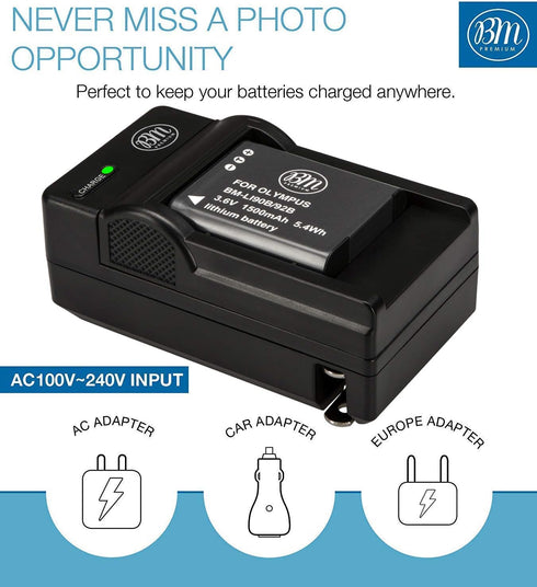 BM 2 LI-90B, LI-92B Batteries and Charger for Olympus Tough TG-6, TG-5, TG-Tracker, SH-1, SH-2, SP-100 IHS Cameras