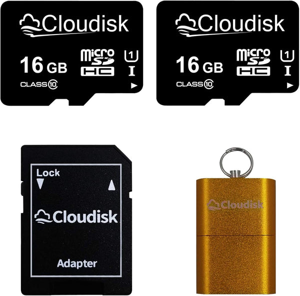 Pack of 2 Micro SD Card 16GB Flash Memory Card Micro SDHC with SD Adapter and Card Reader, C10, A1, U1