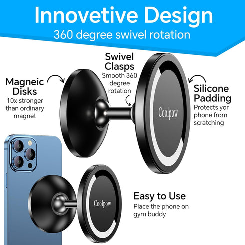 Gym Magnetic Phone Holder Mount for MagSafe, Dual Magnetic Phone Holder for iPhone 15, 14, 13, 12