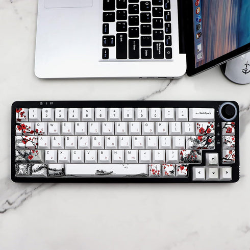JSJT Plum Blossom Keycaps 135 Keys PBT Dye Sublimation Custom Keycaps with Keycap Puller for Mechanical Keyboard