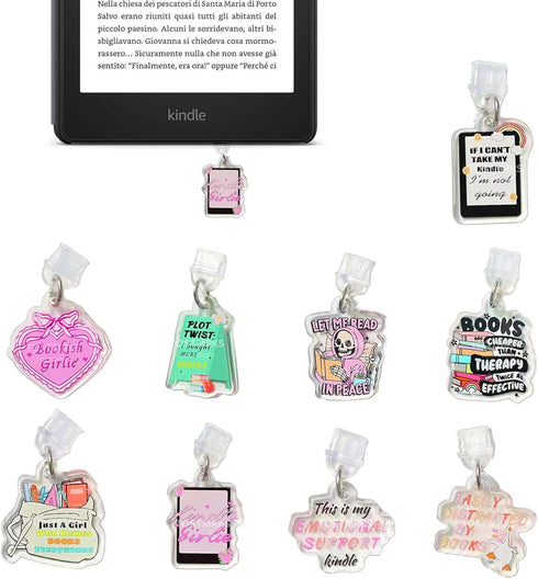 Tostmrks E-Reader Charms Set - 9 Pcs Custom Acrylic Dust Plugs for Kindle