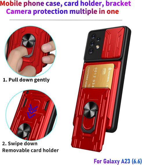 LMDAMZ Wallet Case for Samsung Galaxy A23, Heavy Duty Double Layer Hybrid Protection, Black