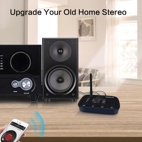 SIMOLIO Long Range HD Bluetooth Receiver for Home Stereo w/EQ & VOL Control, aptX Low Latency Bluetooth 5.0 Adapter Stereo Receiver for Music Streaming System with 3.5mm/RCA/Optical, JH-211