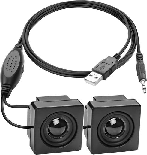 XMSJSIY Mini Computer Speaker for Desktop PC, USB Powered Stereo, 3.5mm TRS Input, Small Speakers, 1 Pair