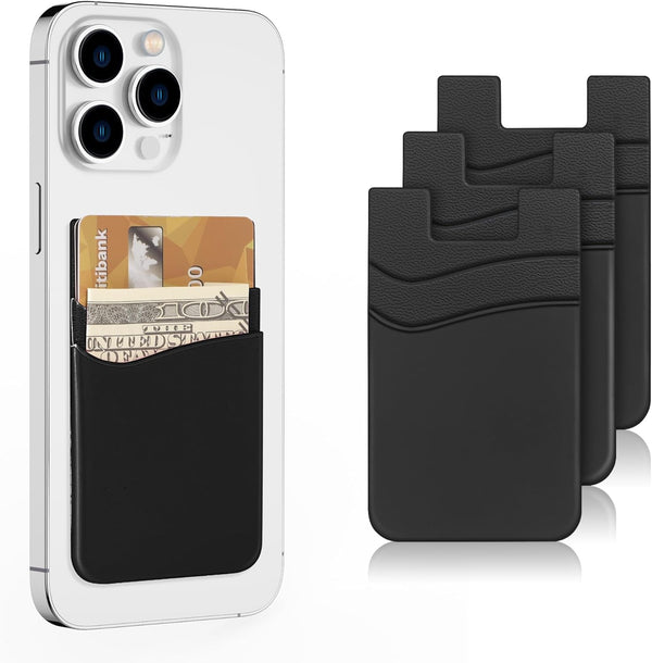 SHANSHUI Silicone Phone Card Holder, Stick-On Credit Card Wallet Pocket for Almost All Smartphones (Black/3pcs)