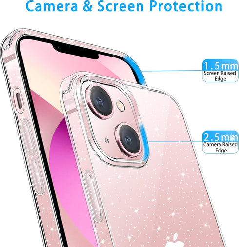 JJGoo iPhone 13 Case, Clear Glitter Soft TPU Shockproof Protective Bumper Cover for Women Girls, 6.1inch