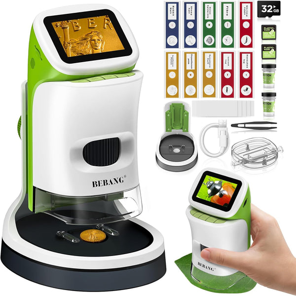 BEBANG Detachable Kids Handheld Microscope Miniscope - 4K 2.0" HD Screen, 1000X Digital