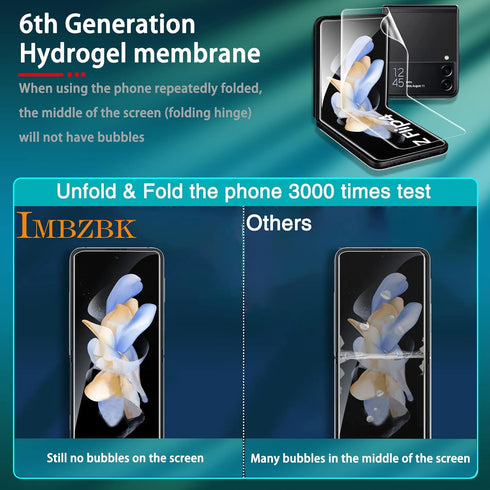 IMBZBK 9 in 1 for Samsung Galaxy Z Flip 4 5G Screen Protector, 3 Pack Inner Screen Flexible Film + 3 Pack Tempered Glass Back Screen Protector + 3 Pack Camera Protector accessories Case Friendly