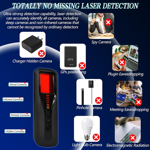 jjxeqo Scanner,5-Level Adjustment,6 Hidden Camera Detector,GPS Tracker Detector,Wireless Signal Sensitivity Detection