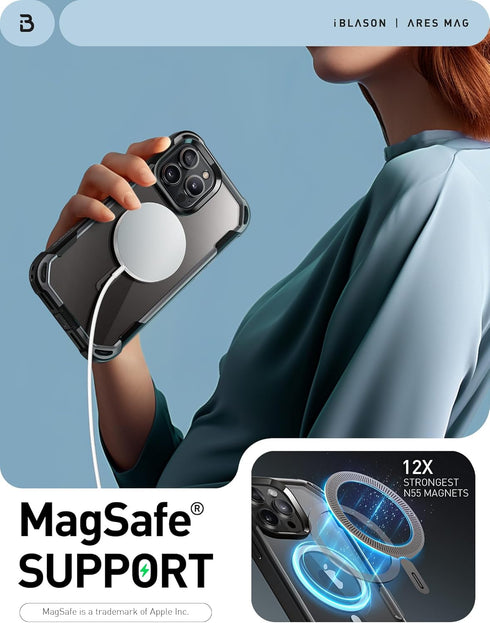 i-Blason Ares Magnetic iPhone 15 Pro Max Case, MagSafe with Built-in Screen Protector, Military-Grade Protection, Clear
