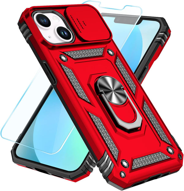 SunStory Military-Grade Case for iPhone 12/13 Mini with HD Screen Protector, Slide Camera Cover & Kickstand, Red