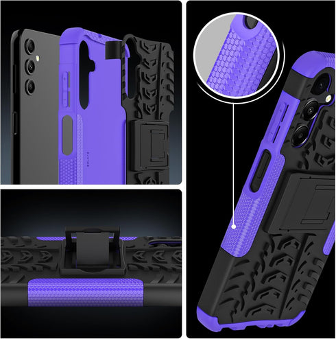 for Samsung Galaxy A15 5G Case with 2 Pack Screen Protector,Military Grade Shockproof, Heavy Duty Robust Bumper Cover with Kickstand for Galaxy A15 5G Phone Purple