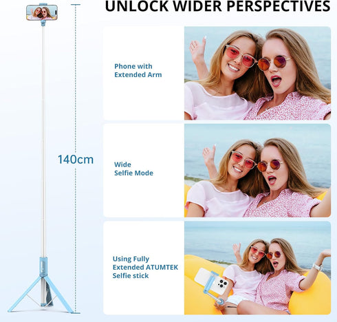 ATUMTEK 55" Selfie Stick Tripod, All-in-one Extendable Aluminum Phone Tripod with Rechargeable Bluetooth Remote for