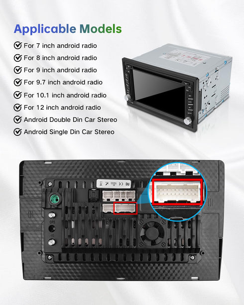 20Pin 4G Android Car Stereo RCA Wiring Harness Adapter with SIM Card Slot, Mic Jack, Audio Input/Output Cable