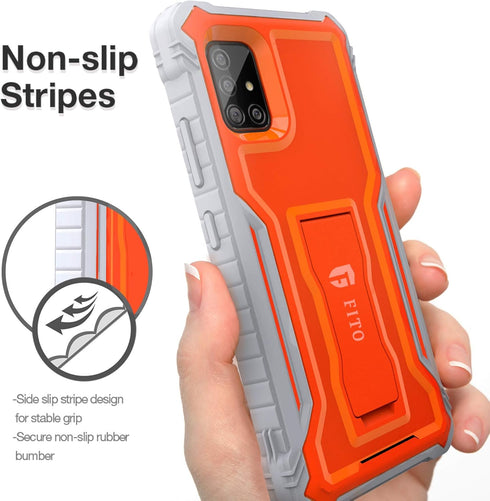 FITO Dual Layer Shockproof Heavy Duty Case for Samsung Galaxy A51 5G, with Screen Protector and Built-in Kickstand