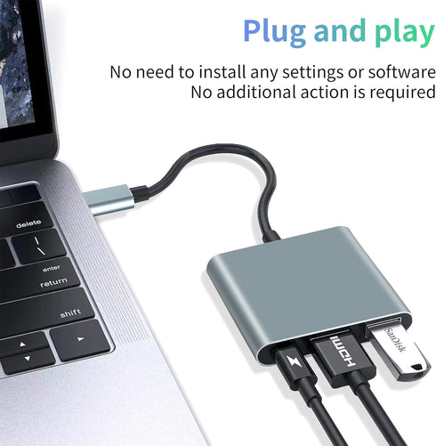USB C to HDMI Adapter, 3-in-1 HDMI to USBC Digital AV Multiport Adapter for MacBook Pro Air