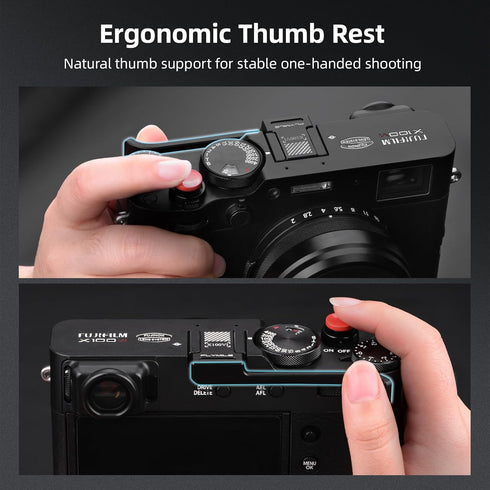 X100VI X100V Thumb Grip Metal Hot Shoe Cover with Shutter Button for FUJIFILM / Fuji Accessories (Black)