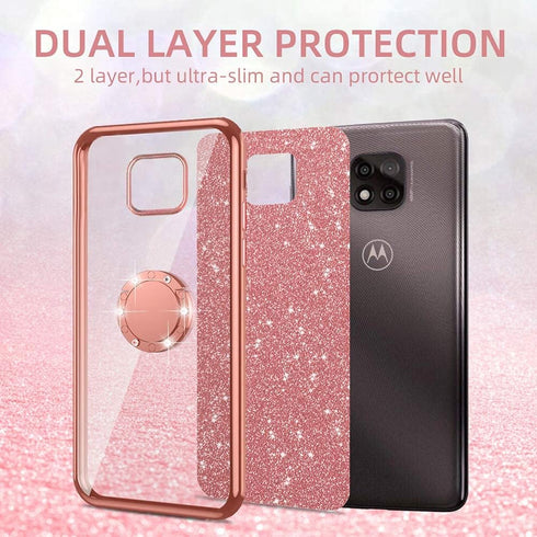 nancheng Glitter Luxury Case for Moto G Power 2021, Soft TPU Silicone with Kickstand, Rose Gold