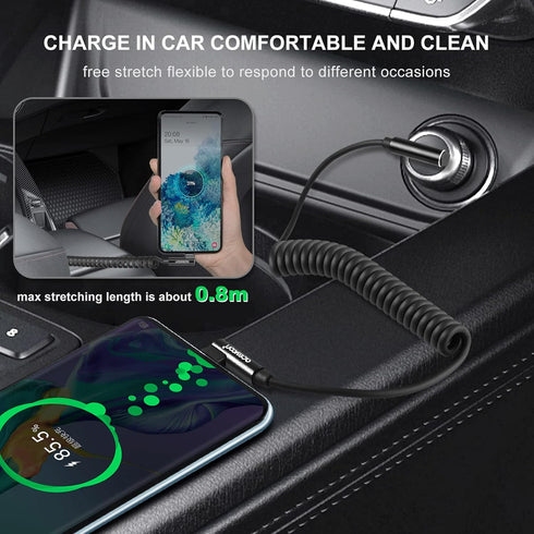 aceyoon USB to USB C Cable, 1-2.5ft, 90° Right Angle, Coiled, QC 3.0 Fast Charging, 3A 60W, Short Android Auto Cable.
