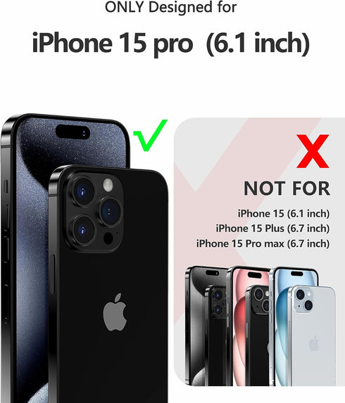 Dssairo iPhone 15 Pro Case: 5-in-1 with 2X Screen & Camera Lens Protectors, 15FT Military Grade, Matte Yellow.