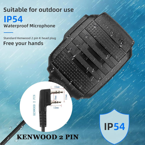 Retevis Walkie Talkie Speaker Mic, IP54 Waterproof 2 Pin for RT22 RT68 RT27 H777 RB26 RB29, Compatible with BAOFENG