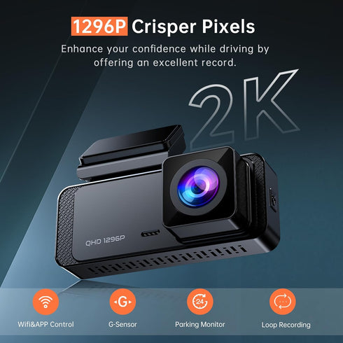 Veement 1296P V300 24H 256GB Dash Cam Front Dashcam, WiFi Dash Camera for Cars with App, Night Vision, Mini Hidden