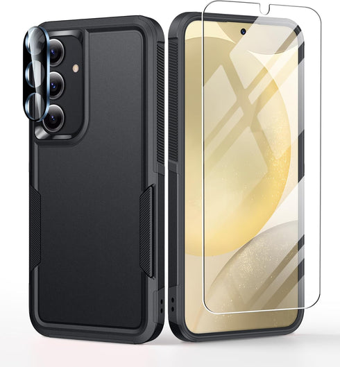 FNTCASE Samsung Galaxy S24 Case, Dual Layer Rugged Protective Phone Cover, Military Grade Drop Proof, A-Black