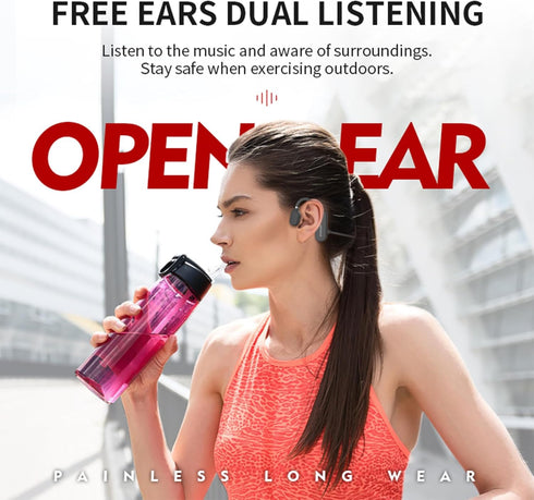 Open Ear Wireless Sports Headphones, Bluetooth 5.0 Waterproof Sweatproof Headset with Mic for Sport Jogging Running Driving Cycling Hiking Indoor and Outdoor Use