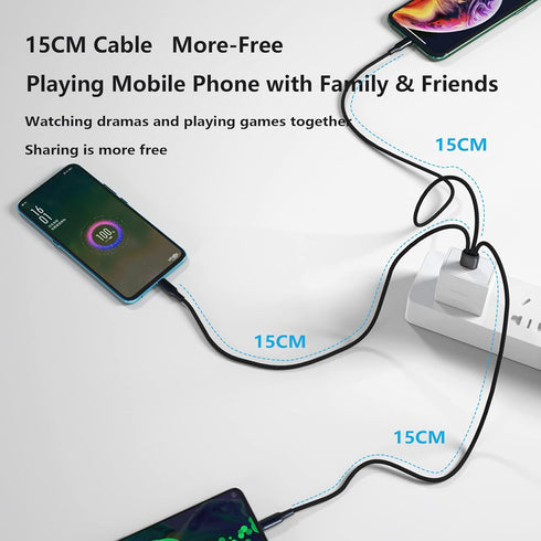 GELRHONR USB C Splitter Cable,USB A Male to 3 Type-C Male Charge Cable,3 in 1 Nylon Braided Charging Cord with 3x0.2m Cable, 5A Fast Charge,Compatible with Mobile/Android and More (0.65FT-0.2M)