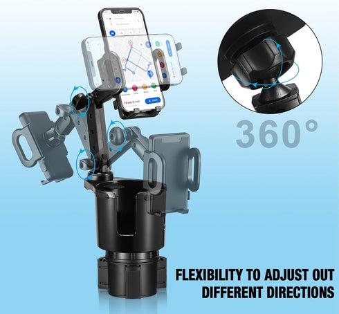 Cup Holder Phone Mount, 2 in 1 Expander for Car Long Arm with 360° Rotation, Cell Phone Holder Compatible with All