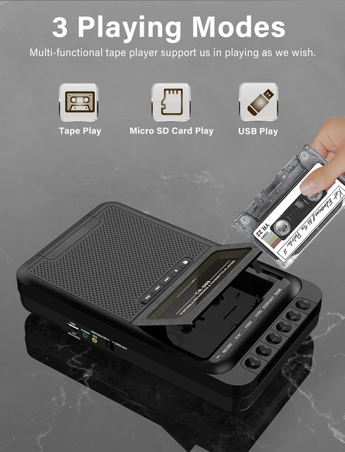 Gracioso Cassette Cassette MP3 Cassettes/USB/SD Mic,Cassette Player Converter, Portable to Music via U Disk/SD Card