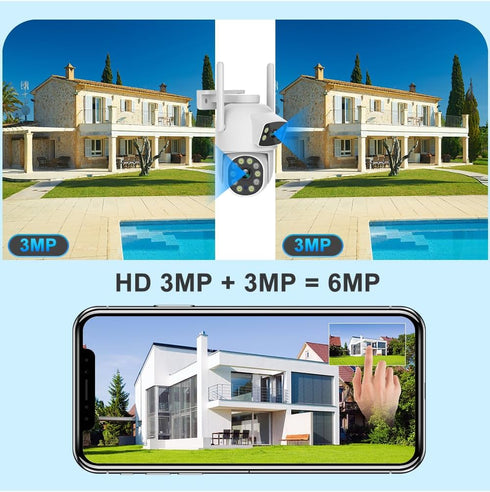 EVERSECU 6MP WiFi PTZ Security Camera Outdoor, Dual Lens, 360° View, Auto Tracking, Color Night Vision, 2-Way Audio