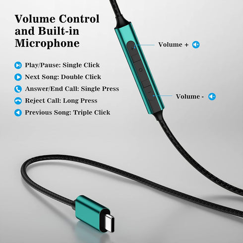 USB C Earbuds for Samsung Galaxy S24 S23 Plus S22 Ultra - HiFi Stereo Wired USB C Headphones with Mic