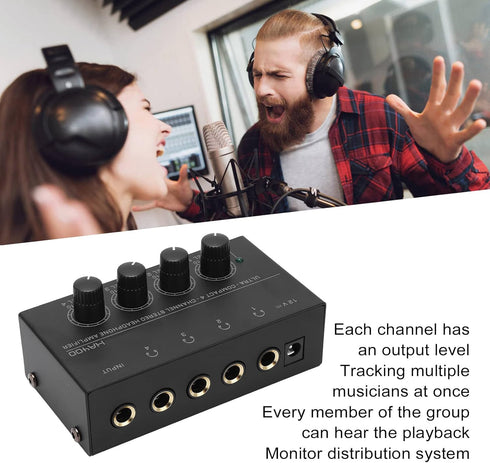 DAUERHAFT 4 Channel Stereo Headphone Amp - Ultra Low Noise Mini Earphone Splitter for Sound Reinforcement (US Plug)